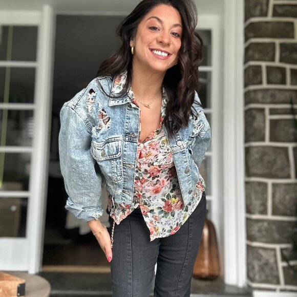 Distressed Denim Cropped Jacket - Picture 2 of 6